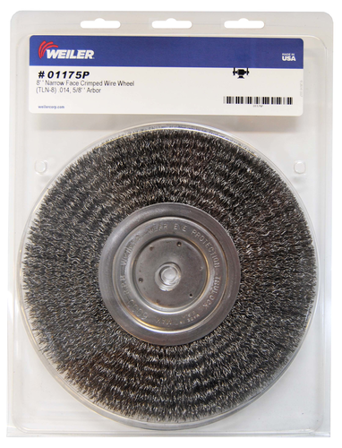 8" Narrow Face Crimped Wire Wheel, .014" Steel Fill, 5/8" Arbor Hole, Retail Pack