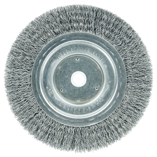 Wolverine 6" Medium Face Bench Grinder Wheel, .014" Crimped Steel Wire Fill, 5/8"-1/2" Arbor Hole