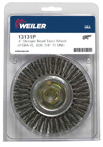 Mini Roughneck 4" Stringer Bead Wire Wheel, .020" Steel Wire Fill, 5/8"-11 UNC Nut, Retail Pack