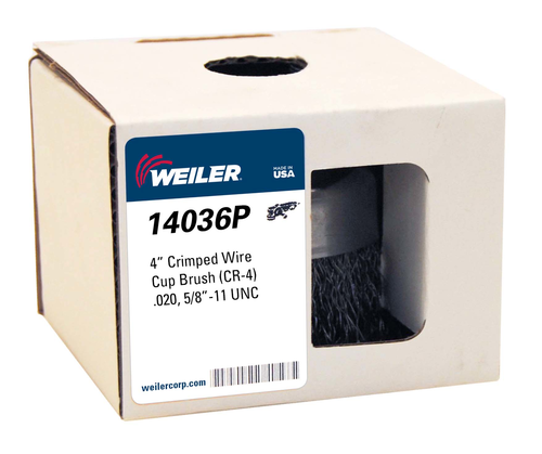 4" Crimped Wire Cup Brush, .020" Steel Fill, 5/8"-11 UNC Nut, Retail Pack
