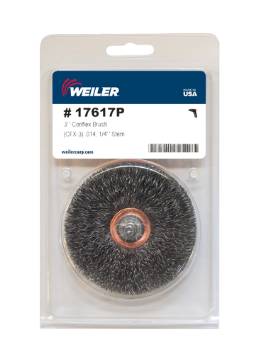 3" Stem-Mounted Crimped Wire Wheel, .014" Steel Fill, 1/4" Stem, Retail Pack