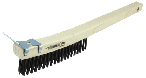 Hand Wire Scratch Brush w/Scraper, .012 Carbon Steel Fill, Curved Handle, 3 x 19 Rows