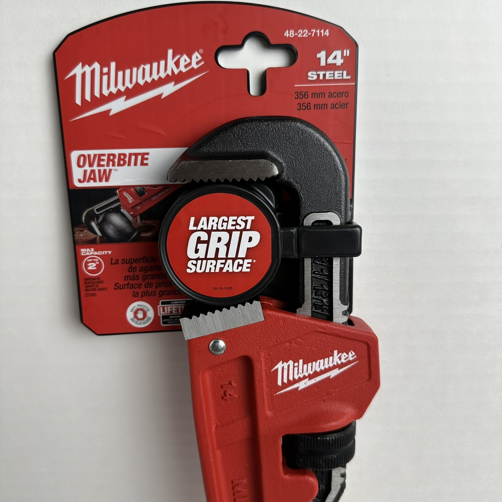Milwaukee 48-22-7114 14 Inch Durable Steel Ergonomic Overbite Pipe Wrench | New