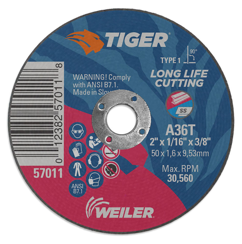 2" x 1/16" TIGER AO Type 1 Cut-Off Wheel, A36T, 3/8" A.H.