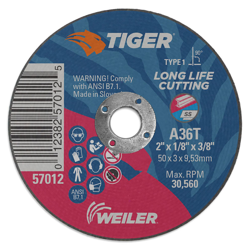 2" x 1/8" TIGER AO Type 1 Cut-Off Wheel, A36T, 3/8" A.H.
