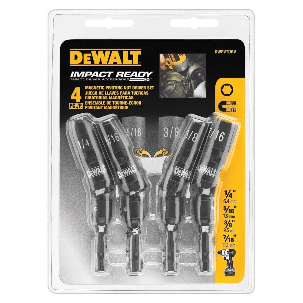 dwpvtdrv4pc-pivoting-impc-nut-drvr-set-specifications-includes-1-14-in-1-516-in-1-38-in-1-716-in-nut-drivers-specifications-14-in-shank-suitable-for-impact-drivers-and-wrenches-excellent-for-tight-spaces-and-corners-dewalt-im