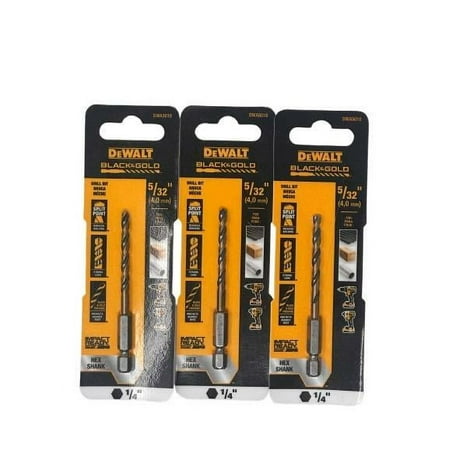 dwa5010the-dewalt-black-and-gold-drill-bit-532-40mm-3-pack-is-a-highperformance-drill-bit-designed-for-precision-and-durability-featuring-a-14-hex-shank-it-ensures-a-secure-fit-with-impact-drivers-and-drills-providing-efficie