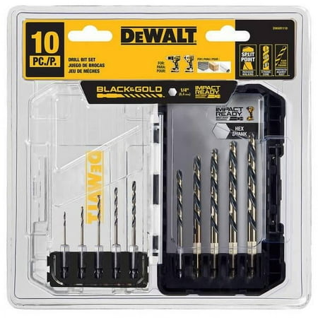 dwah1110dewalt-10piece-black-and-gold-hex-drill-bit-set-the-dewalt-black-and-gold-hex-shank-metal-drill-bits-feature-a-black-and-gold-finishing-to-prevent-rust-the-strong-tapered-core-design-provides-extreme-durability-to-res