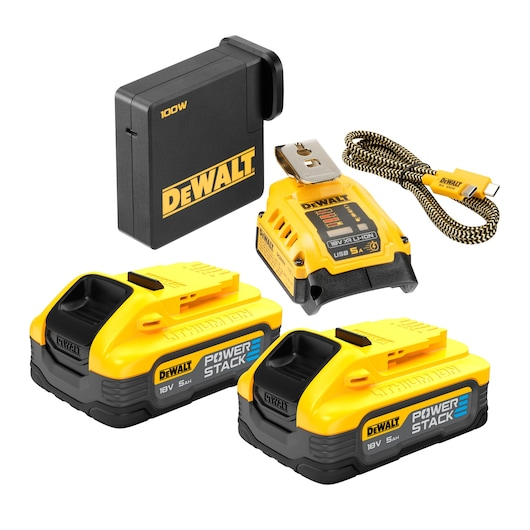 18V XR® and 54V XR FLEXVOLT® USB Charging Kit 5Ah (Fast Charger and USB-C Adapter) - 2 x POWERSTACK™ 5 Ah