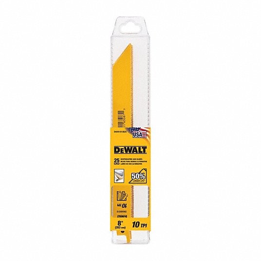 DEWALT General-Purpose-Cutting 8" 10 TPI Bi-Metal Reciprocating Saw Blades (25 Pack)