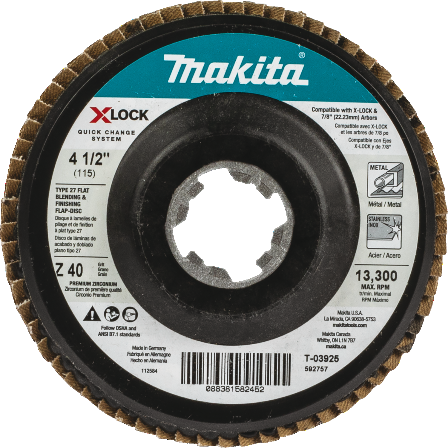 xlock-412-40-grit-type-27-flat-blending-and-finishing-flap-disc-for-xlock-and-all-78-arbor-grinders-t-03925-makita