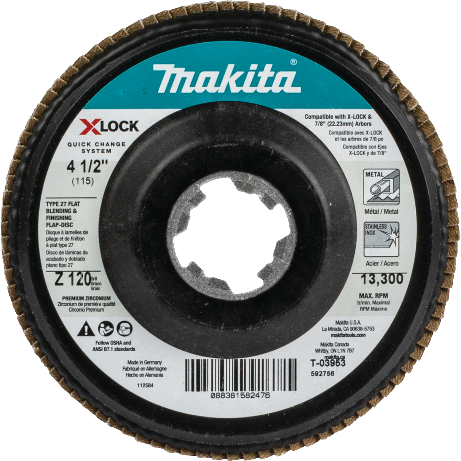 xlock-412-120-grit-type-27-flat-blending-and-finishing-flap-disc-for-xlock-and-all-78-arbor-grinders-t-03953-makita