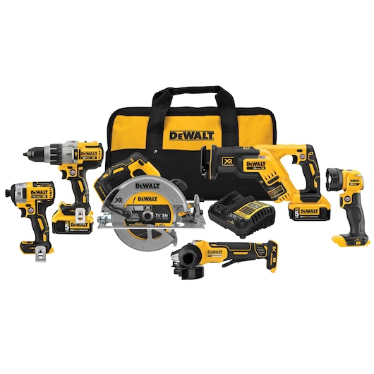 the-dewalt-dck695p2-combo-kit-is-ideal-for-most-cutting-drilling-and-fastening-applications-this-kit-includes-dcd996-3-speed-hammer-drill-dcf887-3-speed-impact-driver-dcl040-flashlight-dcs570-7-14-in-circular-saw-dcg413-grind