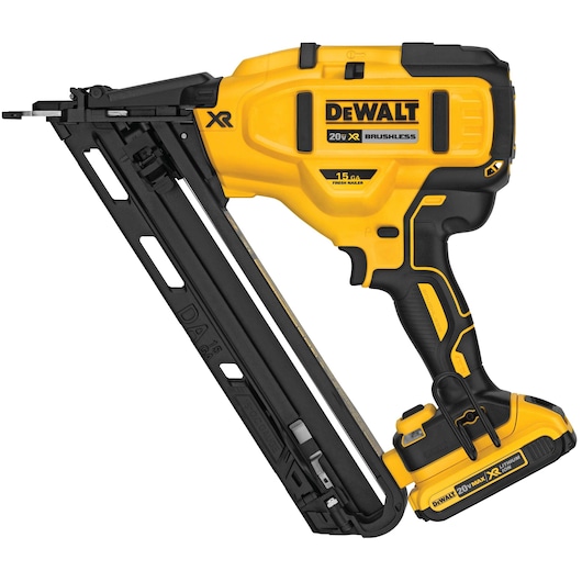dcn650d1the-dewalt-dcn650-15-gauge-angled-finish-nailer-drives-15-gauge-angled-finish-nails-from-114-to-212-which-makes-it-ideal-for-fastening-crown-molding-casing-baseboards-and-hardwood-floor-installation-with-its-brushless