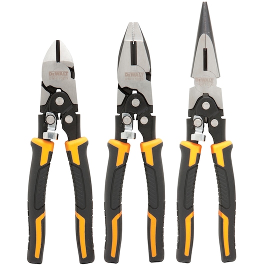 dwht70485the-3pack-of-compound-pliers-feature-induction-hardened-cutting-blades-for-improved-strength-and-durability-these-doublehinged-compound-pliers-from-dewalt-amplify-the-amount-of-force-generated-from-squeezing-the-hand