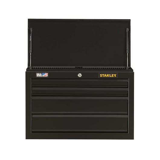 stst22643bkthis-26inch-wide-4drawer-tool-chest-is-constructed-of-allsteel-for-strength-and-durability-it-has-four-50pound-load-capacity-fullextension-ballbearing-drawer-slides-and-a-keyed-internal-locking-system-to-safeguard-
