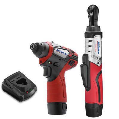 ACDelco ACDelco G12 Series 12V Cordless Li-ion 1/4" Brushless Rachet Wrench & Impact Driver Combo Tool Kit with 2 Batteries