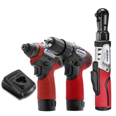 ACDelco ACDelco G12 Series 12V Cordless Li-ion �?" Impact Driver, 3/8" Drill Driver & Brushless Ratchet Wrench Combo Tool Kit with 2 Batteries