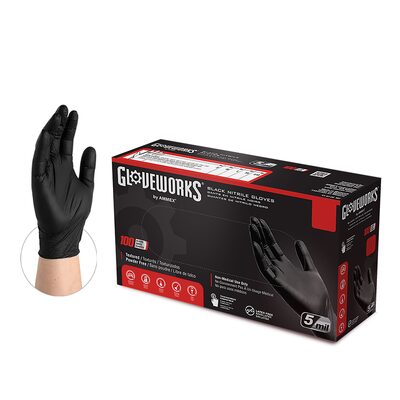 Gloveworks M P/F, Textured Black Nitrile Gloves