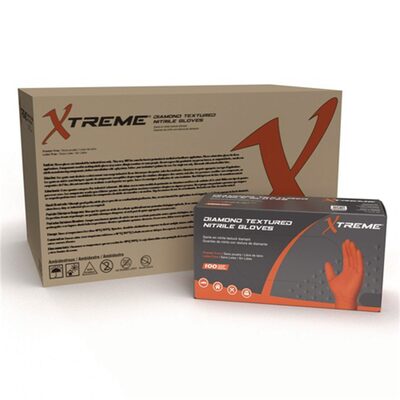 Xtreme Industrial Orange Diamond Textured Nitrile Disposable Gloves, Xlarge