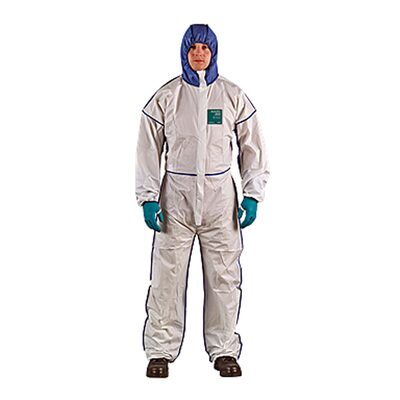 Ansell ALPHATEC 681800C BOUND SMS HOOD BACK LEG COVERALL WHT NVY SIZE S