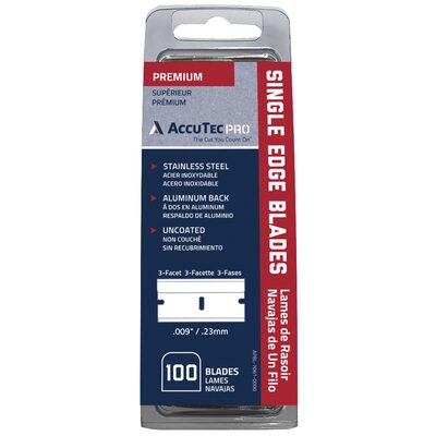 AccuTec Pro Uncoated Stainless Steel Single Edge Razor Blade, 3 Facet, 100 Pack