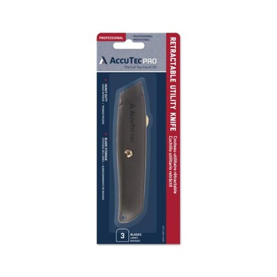 AccuTec Pro AccuTec Pro Standard Retractable Utility Knife with 3 Blades, Black (6CD/CT, 6CT/CA)
