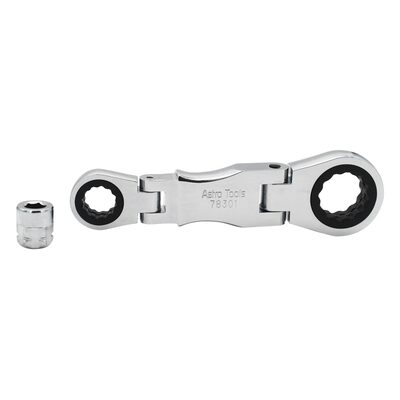 Astro Pneumatic Stubby Ratcheting Flex Head Double Box End Wrench for Nano Sockets