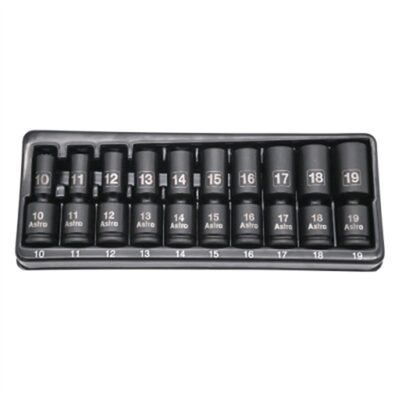 Astro Pneumatic 3/8 Inch Drive Mid-Length Pinless Universal Impact Sockets - Metric - 10 Piece