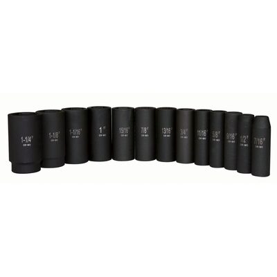 Astro Pneumatic 13pc 1/2" SAE Deep Wall Impact Socket Set 6 Point