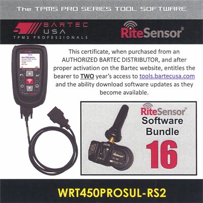 Bartec USA 2 Year Software License for the Tech450PRO w/ 16 RITE-SENSORS