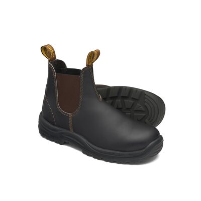 Blundstone Steel Toe Elastic Side Slip-On Boots, Kick Guard, Water Resistant, Stout Brown, AU size 7, US size 8