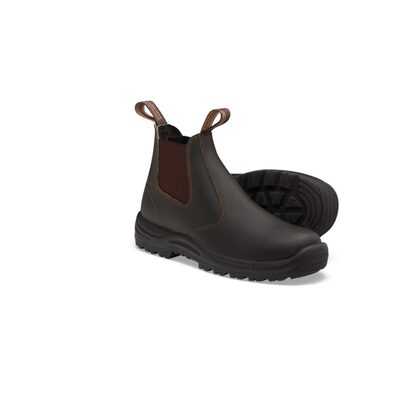 Blundstone Soft Toe Elastic Side Slip-on Boot, Water Resistant, Kick Guard, Stout Brown, AU size 9, US size 10