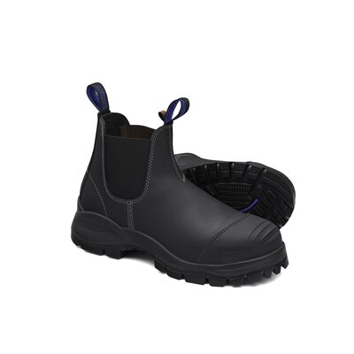 Blundstone Steel Toe Slip-On Elastic Side Boots w/ Kick Guard, Black, AU size 5, US size 6