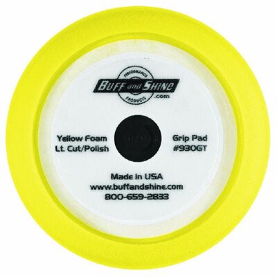 Buff And Shine 930GT Buffing Grip Pad with Center Tee, 9 in Dia, 1-1/2 in THK, Reticulated Polyester Foam, Yellow