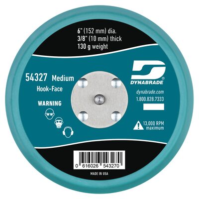 Dynabrade 6" Hook-Face Short Nap 3/8" Thick Urethane Medium Density 5/16"-24 Male Thread Non-Vacuum Disc Pad, Orange