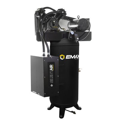 EMAX Compressor  EMAX Silent Air 5 HP 60-Gal Air Compressor &hyphen; 19 CFM, Single-Stage, 2-Cylinder, Splash Lube,Includes Maintenance Kit