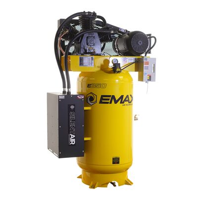 EMAX Compressor  EMAX Silent Air 7.5HP MAXFLO 80-Gal Air Compressor &hyphen; 35.2 CFM, Two-Stage, 3-Cylinder,Splash Lube Includes Maintenance Kit