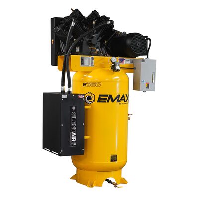 EMAX Compressor  EMAX Silent Air 10HP 80-Gal Air Compressor &hyphen; 38 CFM, Two-Stage, 4-Cylinder, Splash Lube, Includes Maintenance Kit