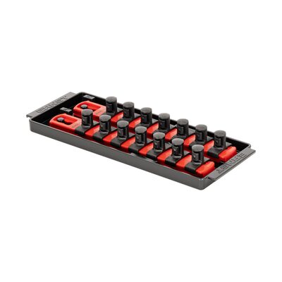 Ernst Mfg. 2 Rail Universal Twist Lock Socket Tray 8", Red, with 14) 1/2" Socket Clips