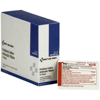 First Aid Only PVP Iodine Wipes 50/box