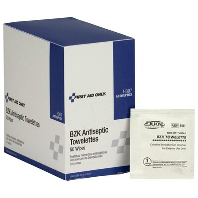 First Aid Only BZK Antiseptic Wipes 50/box