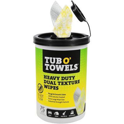 TUB O' TOWELS Heavy Duty Dual Texture 75 Count Wipes 10-inch x 12-inch