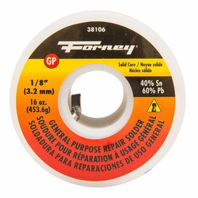 Forney Industries Solder, General Purpose Repair, Solid Core, 1/8 in, 16 Ounce