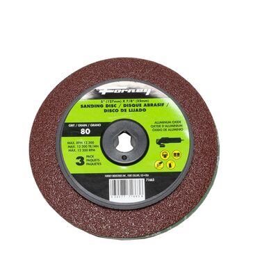 Forney Industries Resin Fibre Sanding Disc, Aluminum Oxide, 5 in x 7/8 in Arbor, 80 Grit