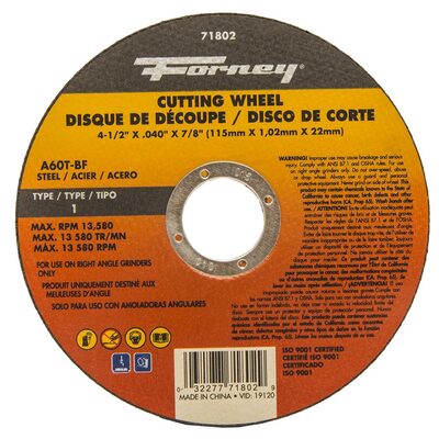 Forney Industries CUT-OFF WHEEL, METAL, TYPE 1 (FLAT), 4-1/2 IN X .040 IN X 7/8 IN