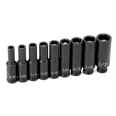Grey Pneumatic 1/4" Drive 9 Piece Deep Magnetic Impact Socket Set