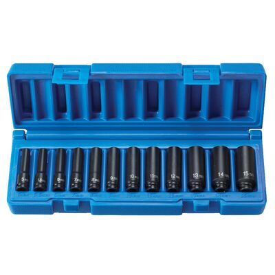 Grey Pneumatic 1/4" Drive 12 Piece Deep Metric Magnetic Impact Set