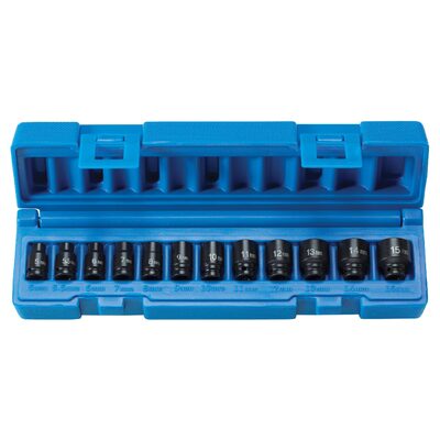 Grey Pneumatic 1/4" Drive 12 Piece Metric Magnetic Impact Socket Set