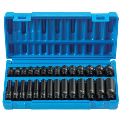 Grey Pneumatic 1/4" Drive 28 Piece Standard & Deep Length Metric Master Set